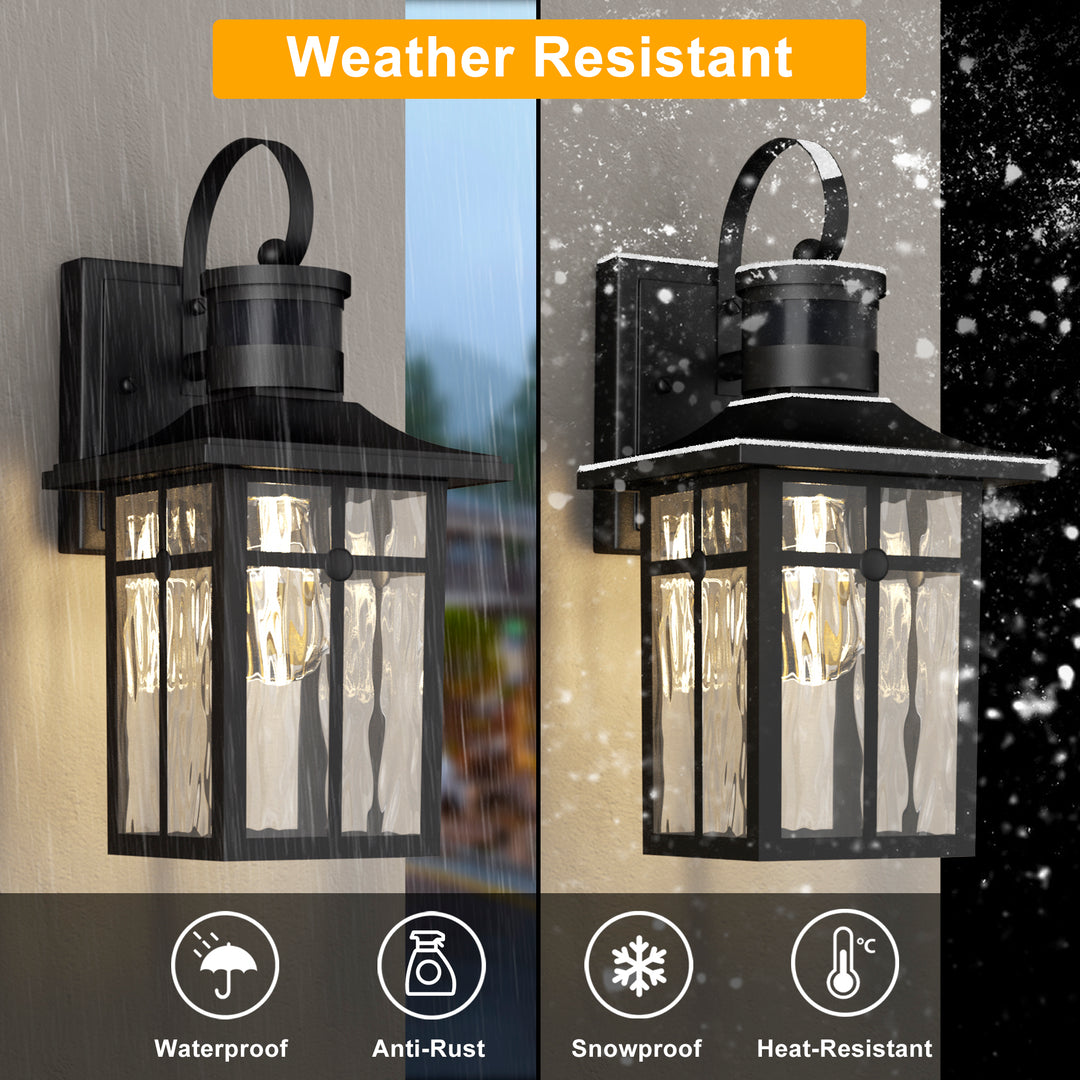 Solstice 13''H Aluminum Black ETL Water Ripple Glass Outdoor Wall Light with Dusk to Dawn and Motion Sensor (Set of 2) #OW7123