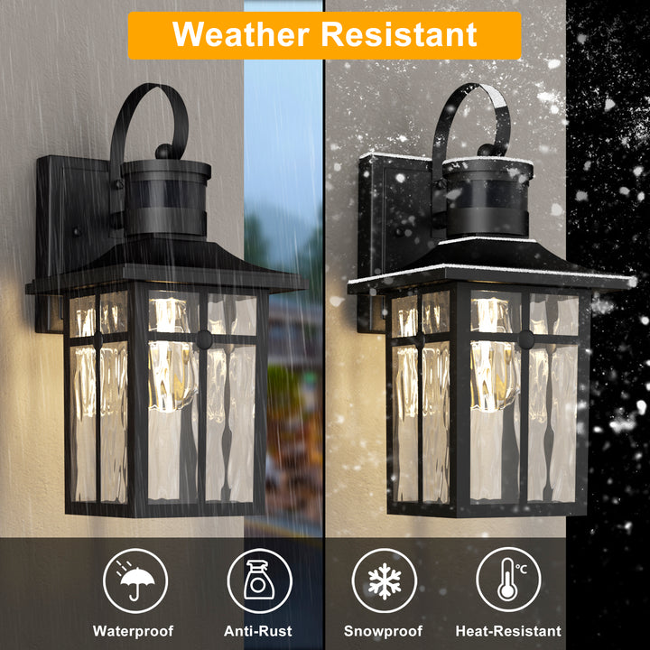 Solstice 13''H Aluminum Black ETL Water Ripple Glass Outdoor Wall Light with Dusk to Dawn and Motion Sensor (Set of 2) #OW7123