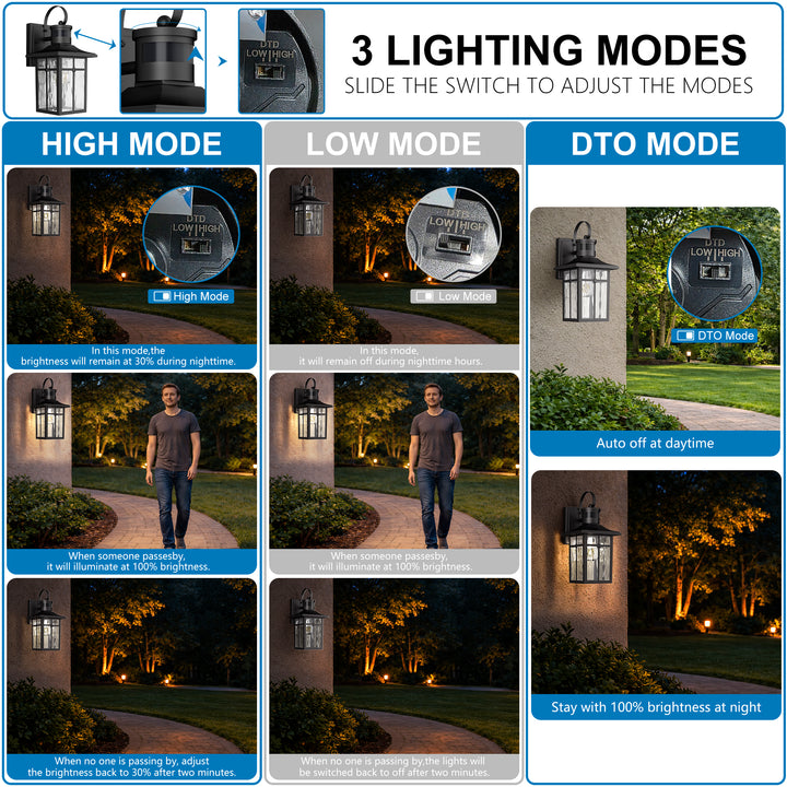 Solstice 13''H Aluminum Black ETL Water Ripple Glass Outdoor Wall Light with Dusk to Dawn and Motion Sensor (Set of 2) #OW7123