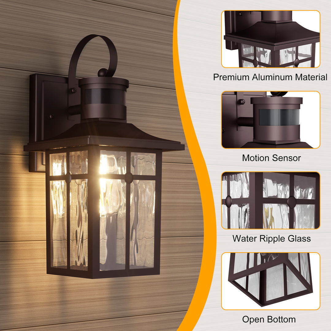 Solstice 13''H Aluminum Black ETL Water Ripple Glass Outdoor Wall Light with Dusk to Dawn and Motion Sensor (Set of 2) #OW7123