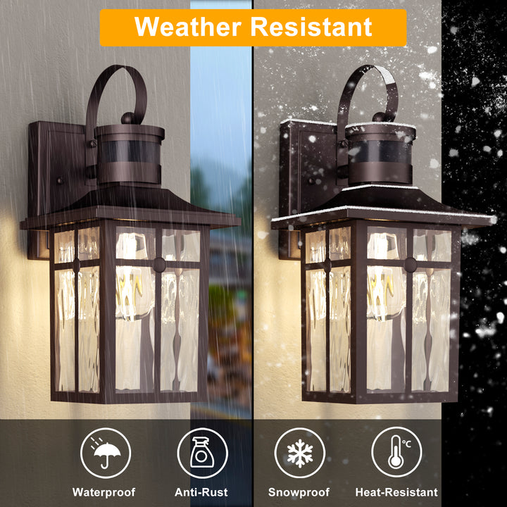 Solstice 13''H Aluminum Black ETL Water Ripple Glass Outdoor Wall Light with Dusk to Dawn and Motion Sensor (Set of 2) #OW7123