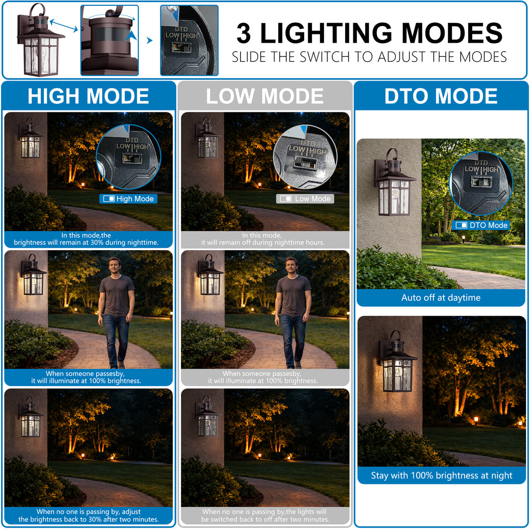 Solstice 13''H Aluminum Black ETL Water Ripple Glass Outdoor Wall Light with Dusk to Dawn and Motion Sensor (Set of 2) #OW7123