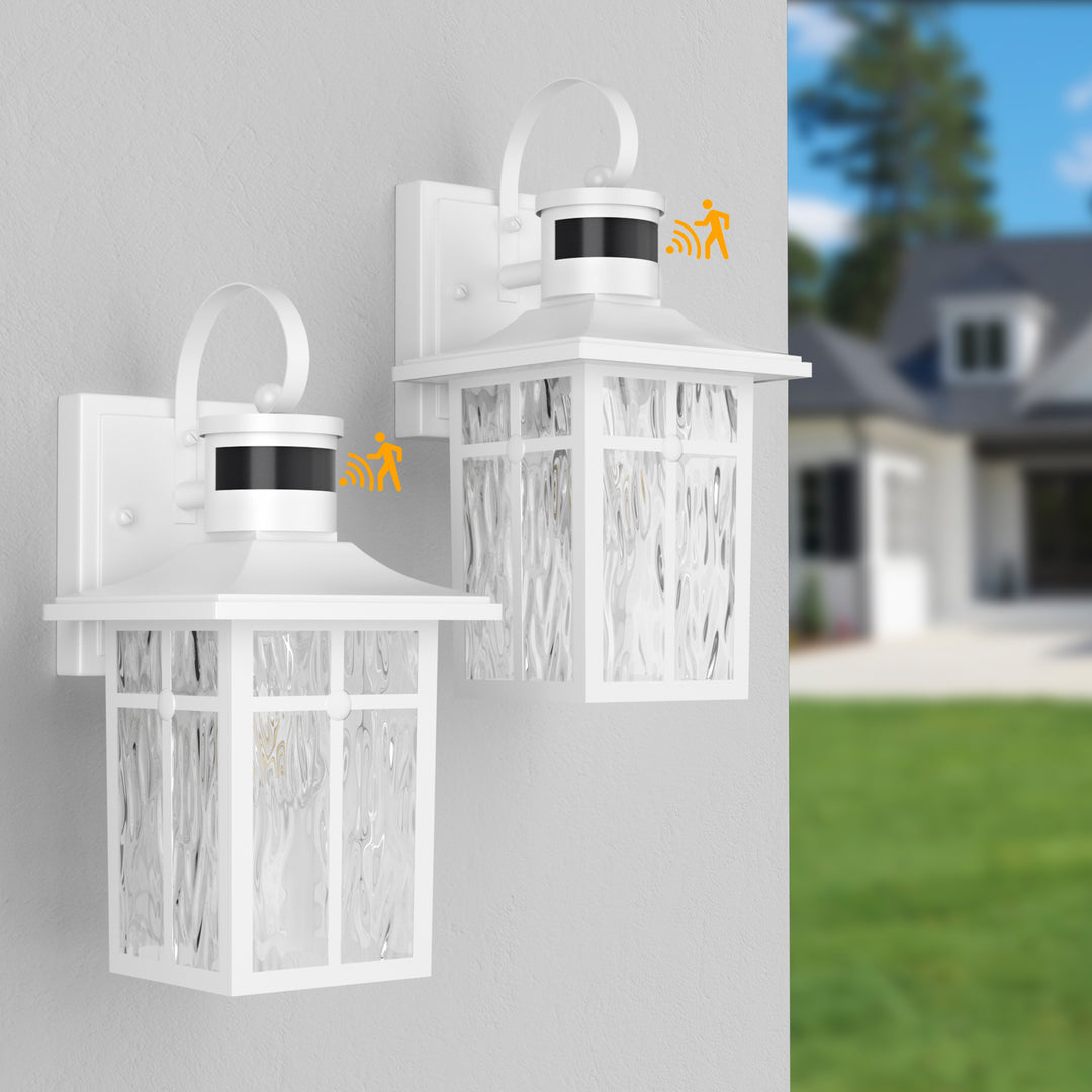 Solstice 13''H Aluminum Black ETL Water Ripple Glass Outdoor Wall Light with Dusk to Dawn and Motion Sensor (Set of 2) #OW7123