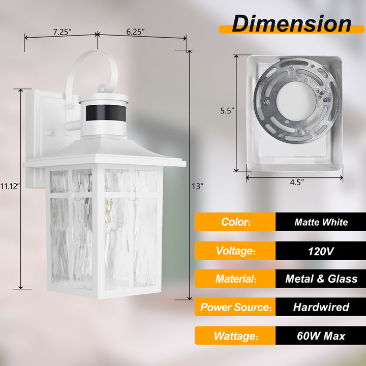 Solstice 13''H Aluminum Black ETL Water Ripple Glass Outdoor Wall Light with Dusk to Dawn and Motion Sensor (Set of 2) #OW7123