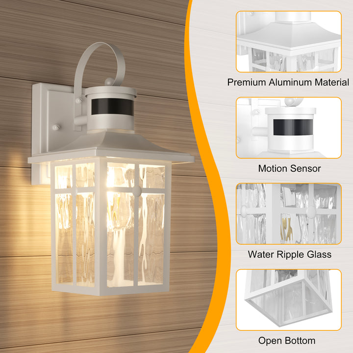 Solstice 13''H Aluminum Black ETL Water Ripple Glass Outdoor Wall Light with Dusk to Dawn and Motion Sensor (Set of 2) #OW7123