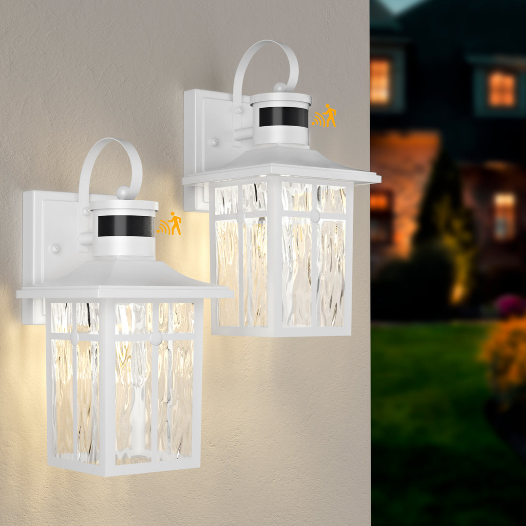 Solstice 13''H Aluminum Black ETL Water Ripple Glass Outdoor Wall Light with Dusk to Dawn and Motion Sensor (Set of 2) #OW7123