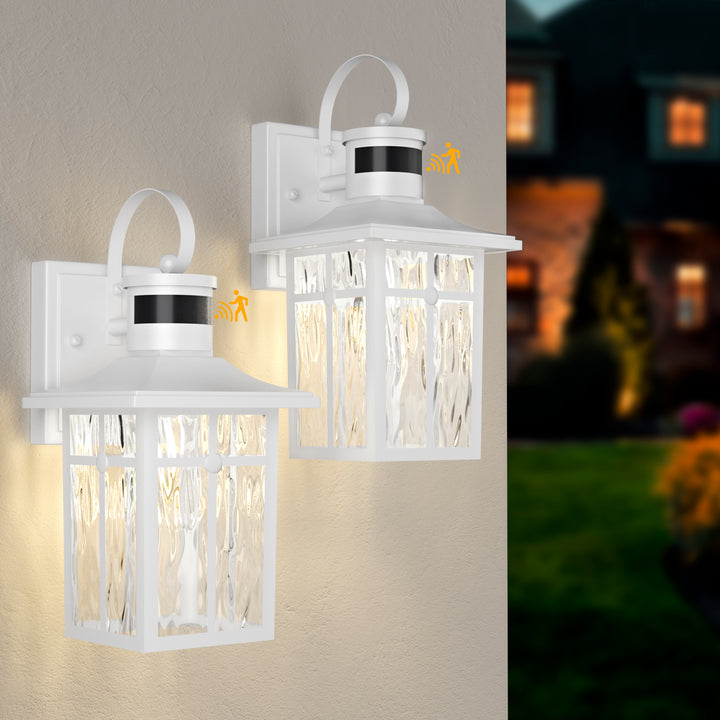 Solstice 13''H Aluminum Black ETL Water Ripple Glass Outdoor Wall Light with Dusk to Dawn and Motion Sensor (Set of 2) #OW7123