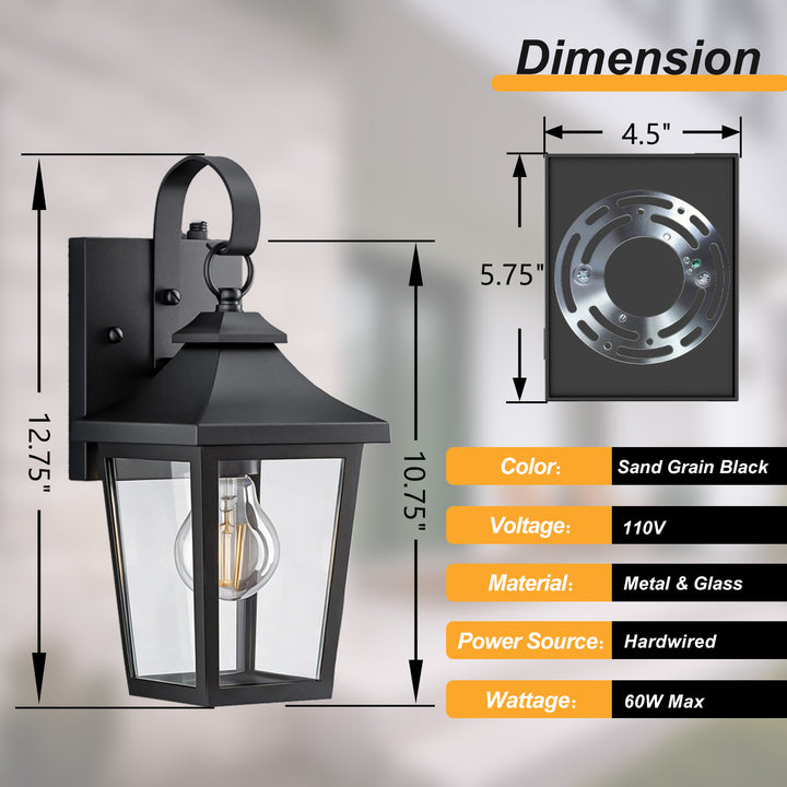 Solstice Iron Black ETL Tempered Glass Outdoor Wall Light with Dusk to Dawn #OW7124