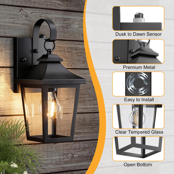 Solstice Iron Black ETL Tempered Glass Outdoor Wall Light with Dusk to Dawn #OW7124