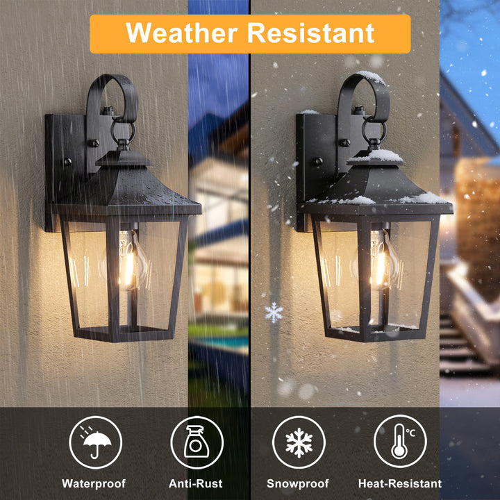 Solstice Iron Black ETL Tempered Glass Outdoor Wall Light with Dusk to Dawn #OW7124