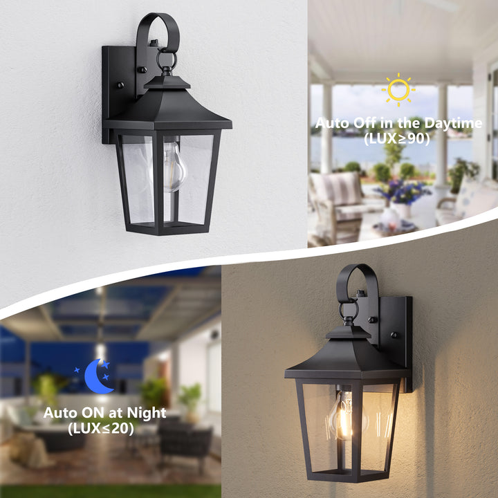 Solstice Iron Black ETL Tempered Glass Outdoor Wall Light with Dusk to Dawn #OW7124