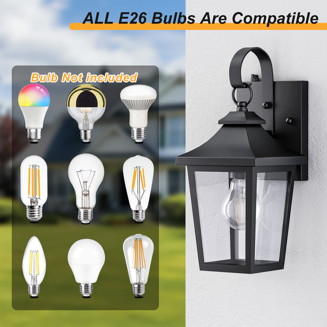 Solstice Iron Black ETL Tempered Glass Outdoor Wall Light with Dusk to Dawn #OW7124