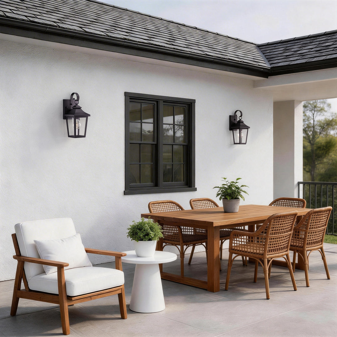 Solstice Iron Black ETL Tempered Glass Outdoor Wall Light with Dusk to Dawn #OW7124