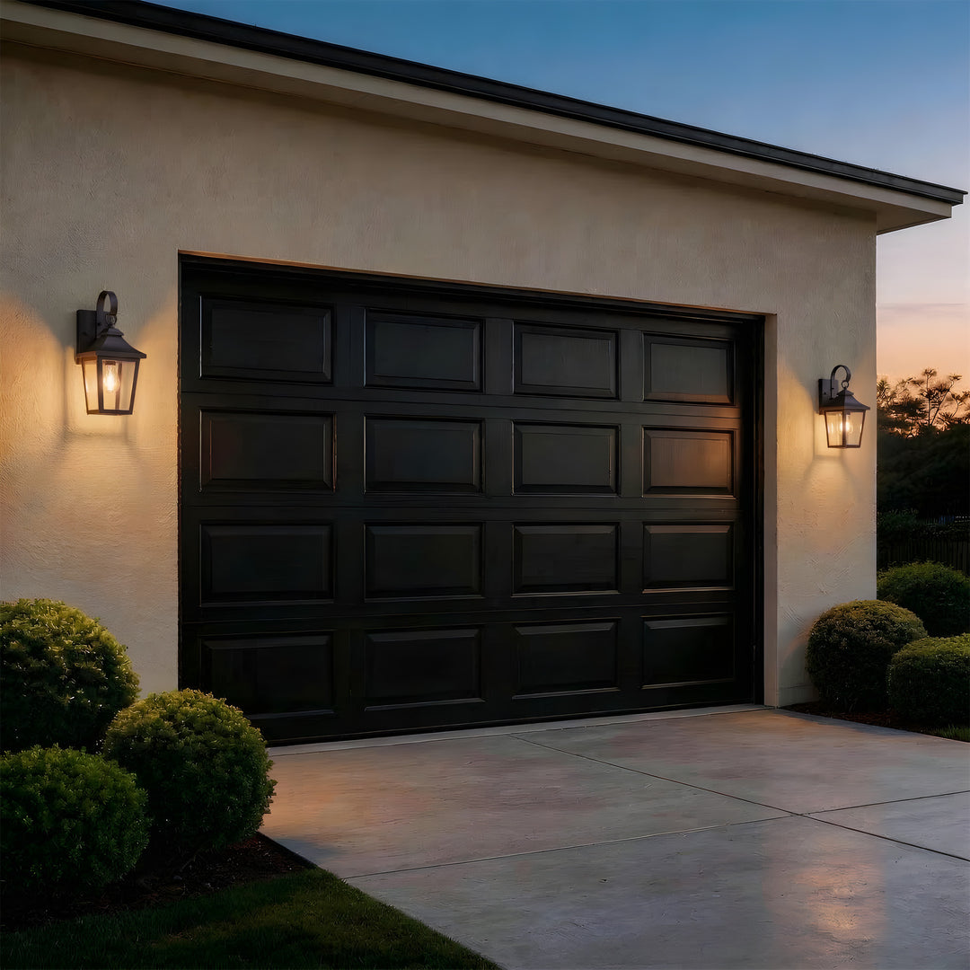 Solstice Iron Black ETL Tempered Glass Outdoor Wall Light with Dusk to Dawn #OW7124