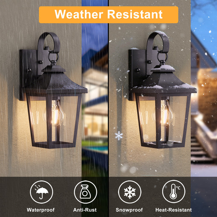 Solstice Iron Black ETL Tempered Glass Outdoor Wall Light with Dusk to Dawn #OW7124