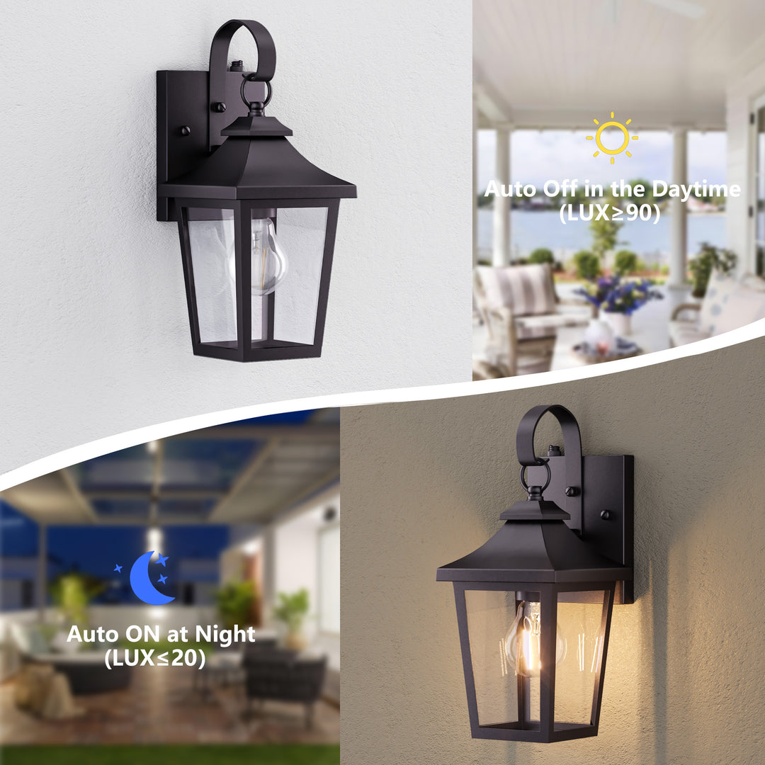 Solstice Iron Black ETL Tempered Glass Outdoor Wall Light with Dusk to Dawn #OW7124