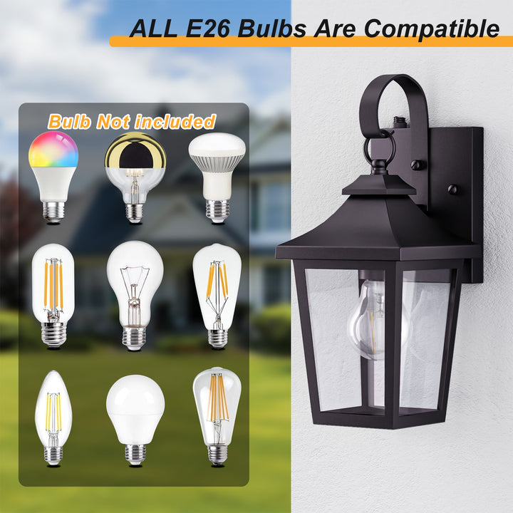 Solstice Iron Black ETL Tempered Glass Outdoor Wall Light with Dusk to Dawn #OW7124