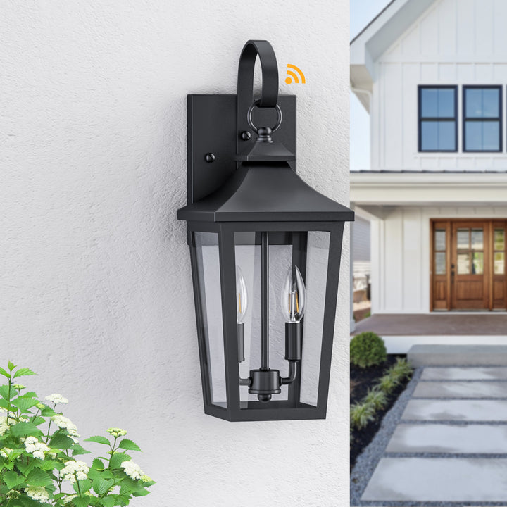 Solstice Iron Black ETL Tempered Glass Outdoor Wall Light with Dusk to Dawn #OW7124