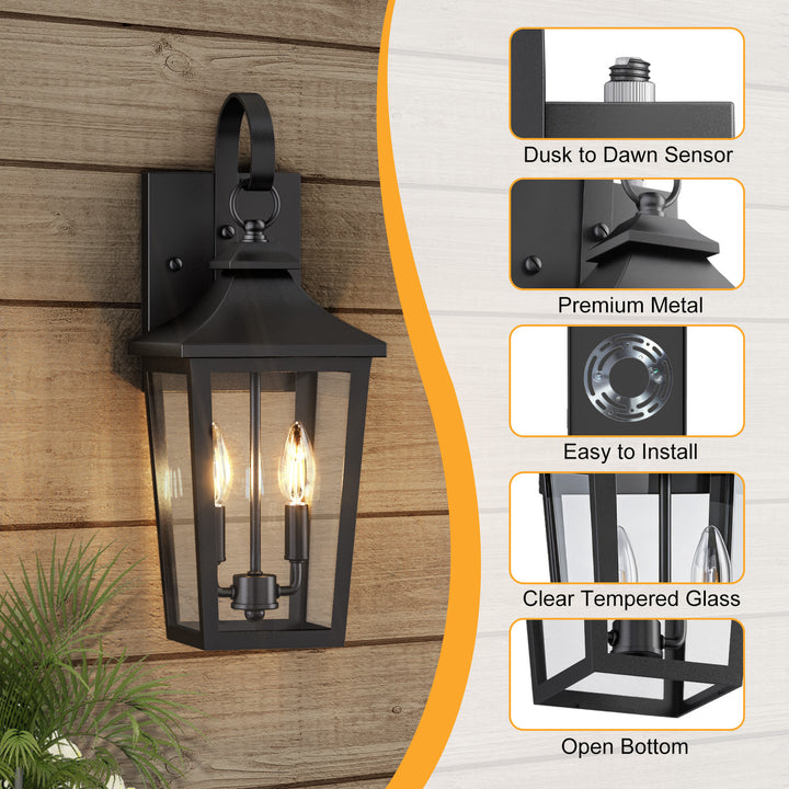 Solstice Iron Black ETL Tempered Glass Outdoor Wall Light with Dusk to Dawn #OW7124