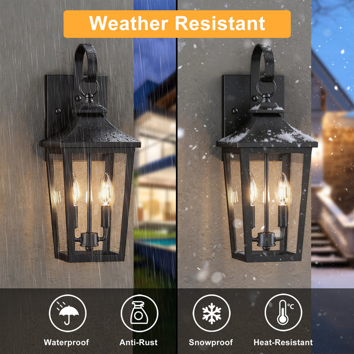 Solstice Iron Black ETL Tempered Glass Outdoor Wall Light with Dusk to Dawn #OW7124