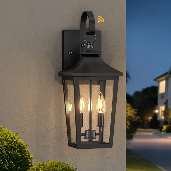 Solstice Iron Black ETL Tempered Glass Outdoor Wall Light with Dusk to Dawn #OW7124