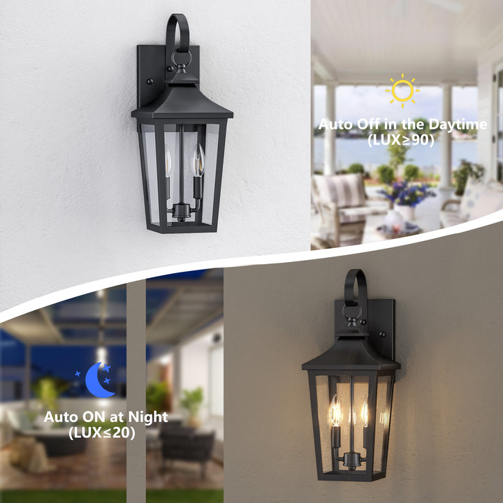Solstice Iron Black ETL Tempered Glass Outdoor Wall Light with Dusk to Dawn #OW7124