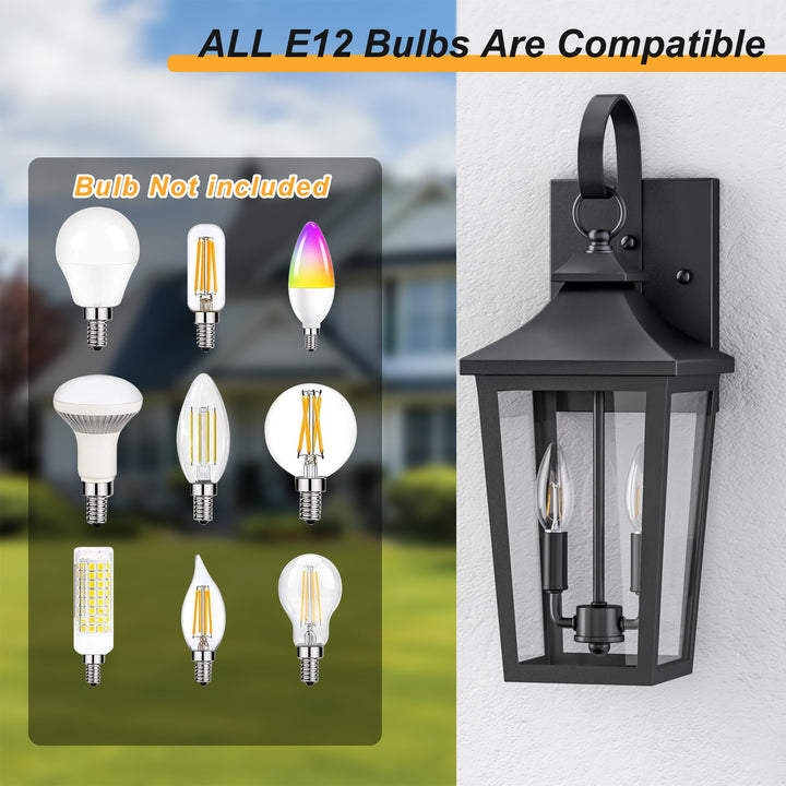 Solstice Iron Black ETL Tempered Glass Outdoor Wall Light with Dusk to Dawn #OW7124