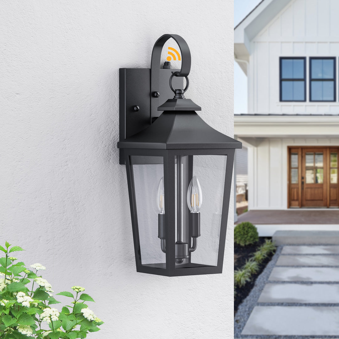 Solstice Iron Black ETL Tempered Glass Outdoor Wall Light with Dusk to Dawn #OW7124