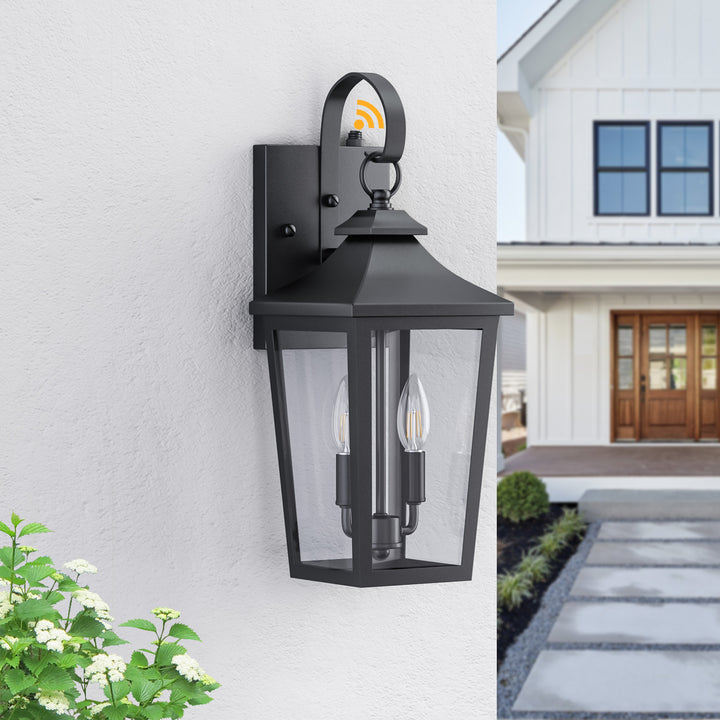 Solstice Iron Black ETL Tempered Glass Outdoor Wall Light with Dusk to Dawn #OW7124