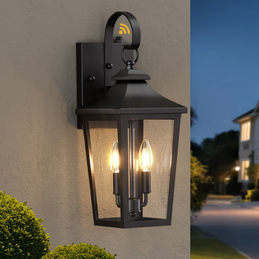 Solstice Iron Black ETL Tempered Glass Outdoor Wall Light with Dusk to Dawn #OW7124