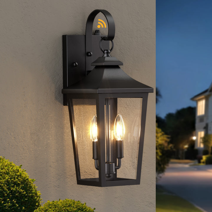 Solstice Iron Black ETL Tempered Glass Outdoor Wall Light with Dusk to Dawn #OW7124