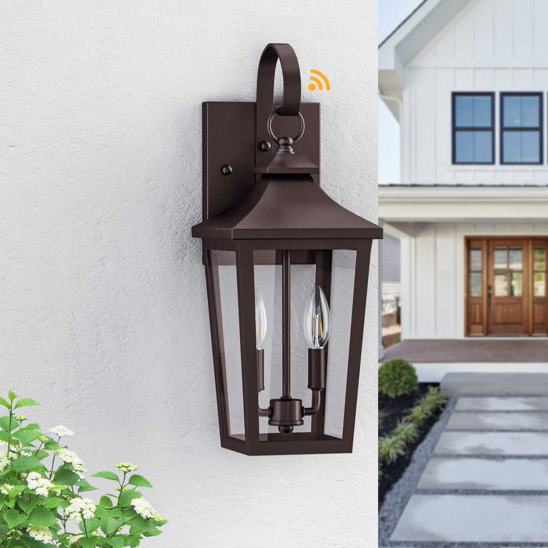 Solstice Iron Black ETL Tempered Glass Outdoor Wall Light with Dusk to Dawn #OW7124