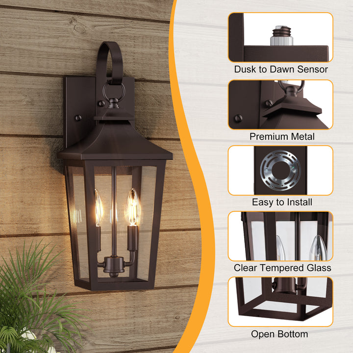 Solstice Iron Black ETL Tempered Glass Outdoor Wall Light with Dusk to Dawn #OW7124