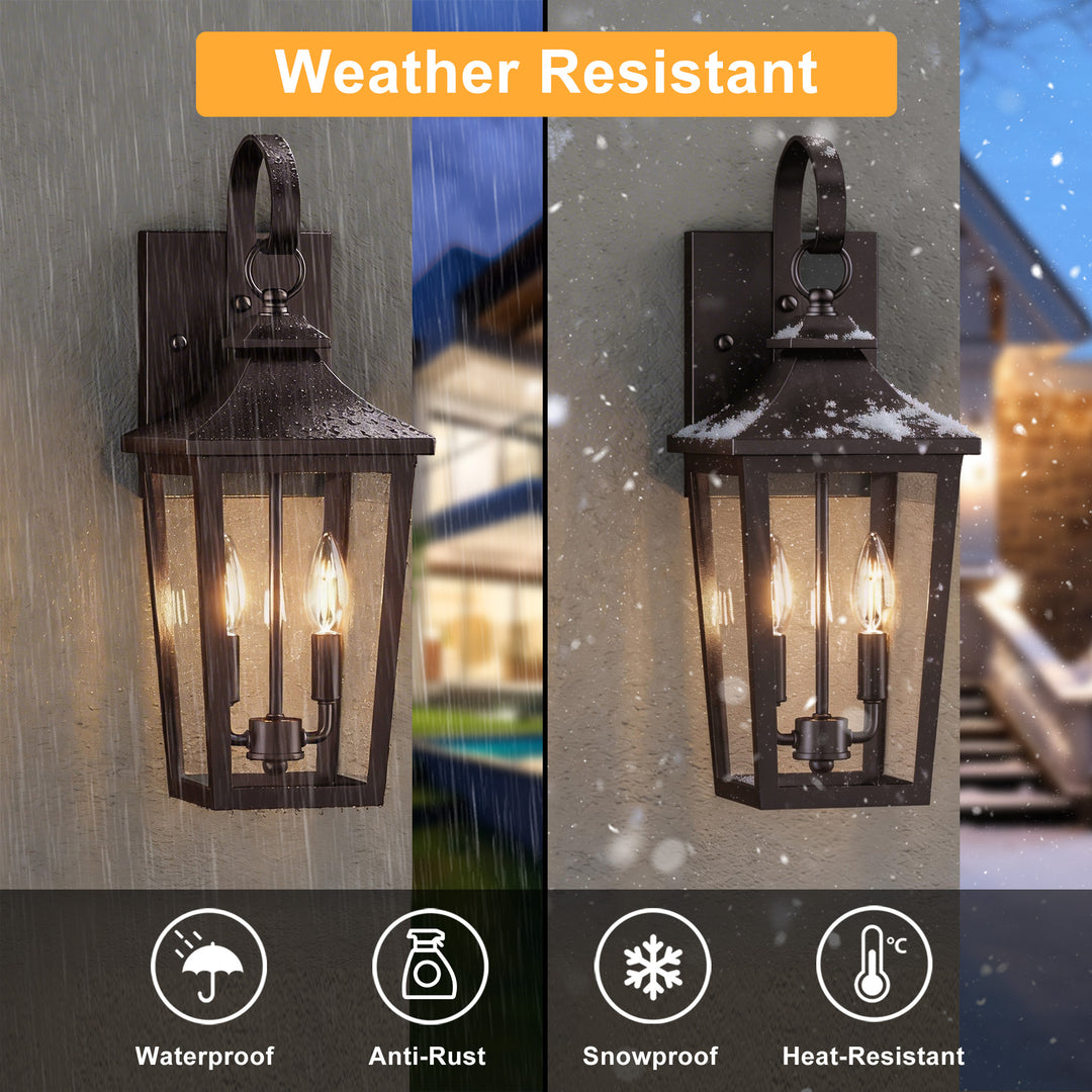 Solstice Iron Black ETL Tempered Glass Outdoor Wall Light with Dusk to Dawn #OW7124