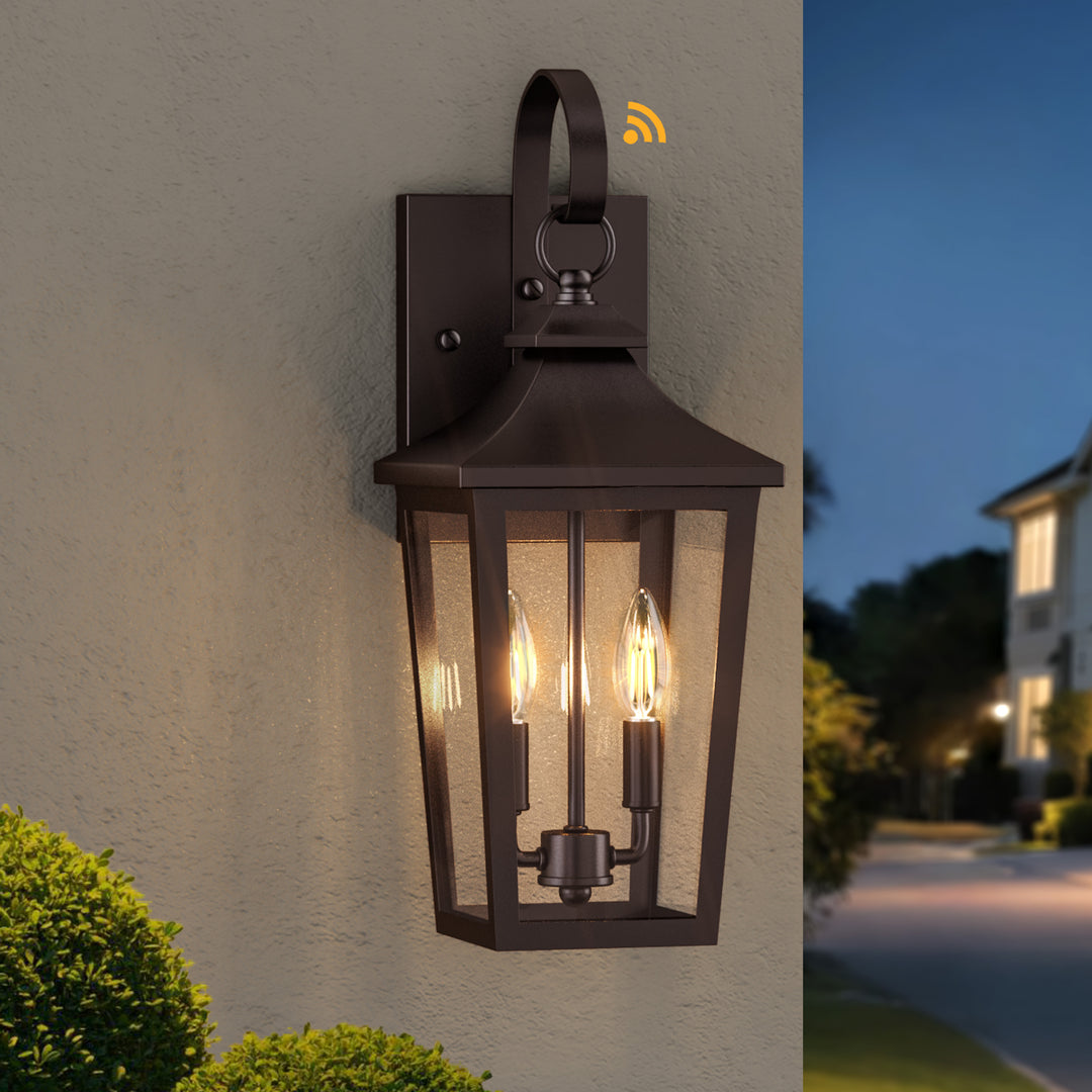 Solstice Iron Black ETL Tempered Glass Outdoor Wall Light with Dusk to Dawn #OW7124