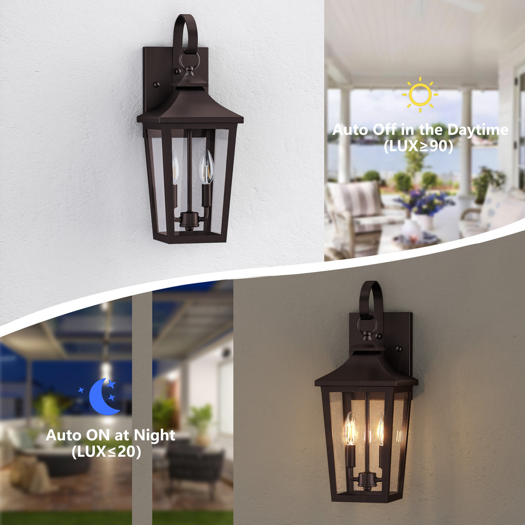 Solstice Iron Black ETL Tempered Glass Outdoor Wall Light with Dusk to Dawn #OW7124