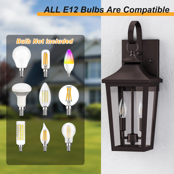 Solstice Iron Black ETL Tempered Glass Outdoor Wall Light with Dusk to Dawn #OW7124