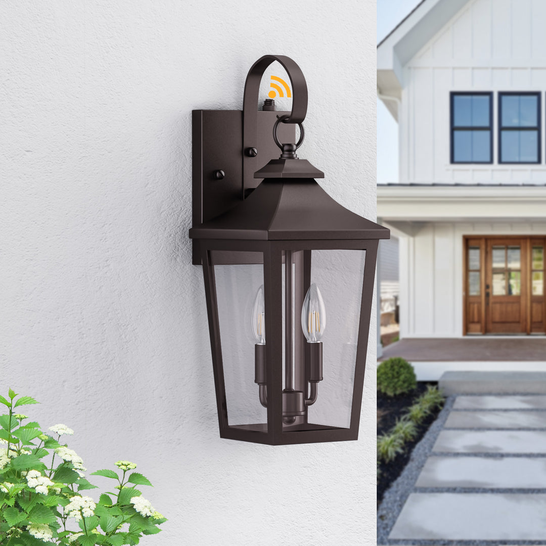 Solstice Iron Black ETL Tempered Glass Outdoor Wall Light with Dusk to Dawn #OW7124