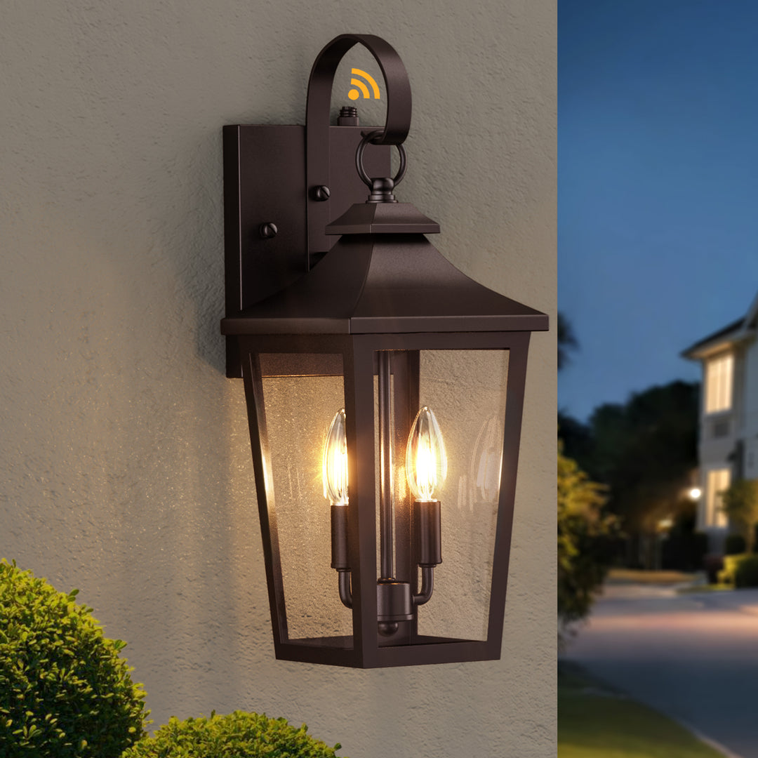 Solstice Iron Black ETL Tempered Glass Outdoor Wall Light with Dusk to Dawn #OW7124
