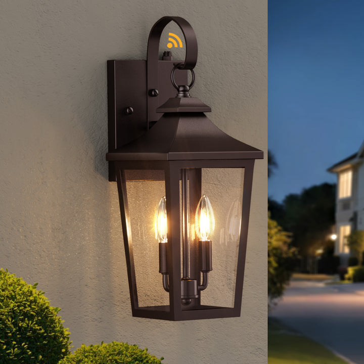 Solstice Iron Black ETL Tempered Glass Outdoor Wall Light with Dusk to Dawn #OW7124