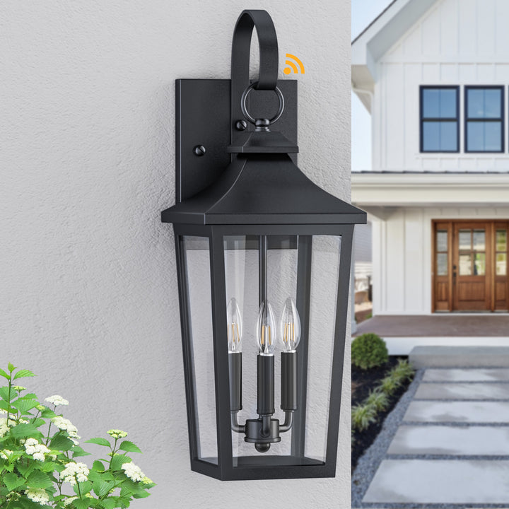 Solstice Iron Black ETL Tempered Glass Outdoor Wall Light with Dusk to Dawn #OW7124