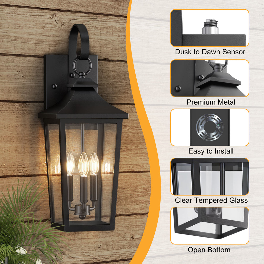 Solstice Iron Black ETL Tempered Glass Outdoor Wall Light with Dusk to Dawn #OW7124