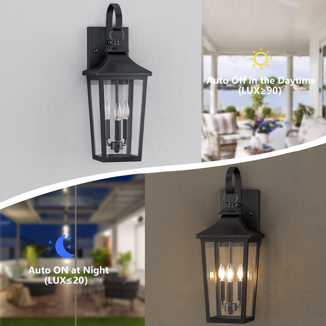 Solstice Iron Black ETL Tempered Glass Outdoor Wall Light with Dusk to Dawn #OW7124