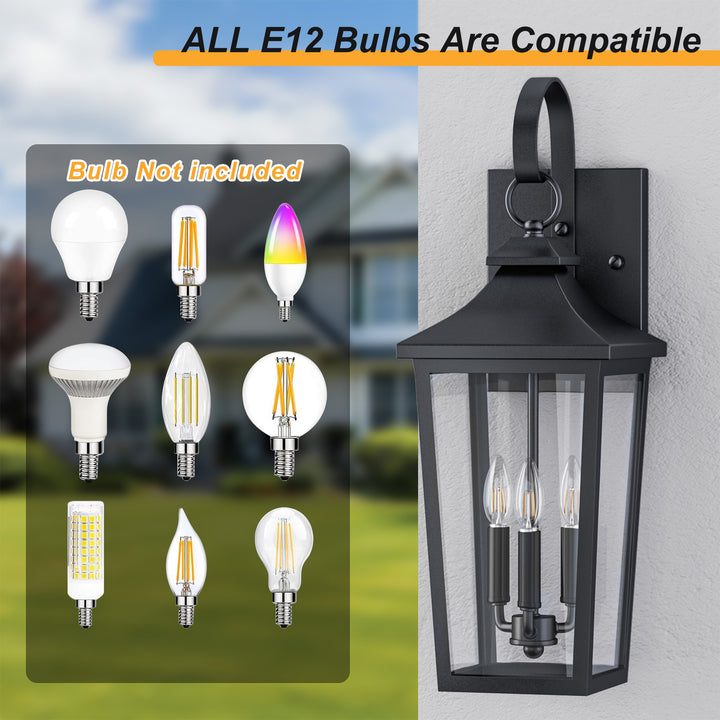 Solstice Iron Black ETL Tempered Glass Outdoor Wall Light with Dusk to Dawn #OW7124