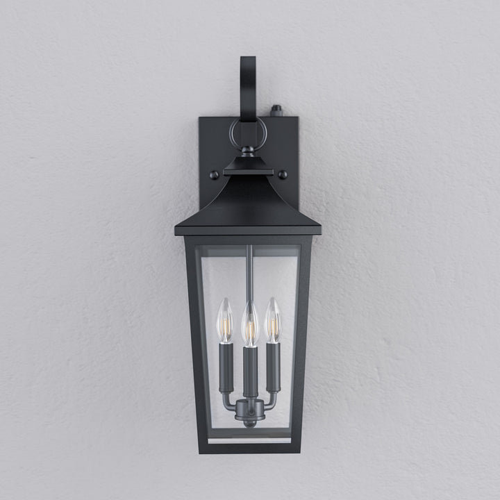 Solstice Iron Black ETL Tempered Glass Outdoor Wall Light with Dusk to Dawn #OW7124