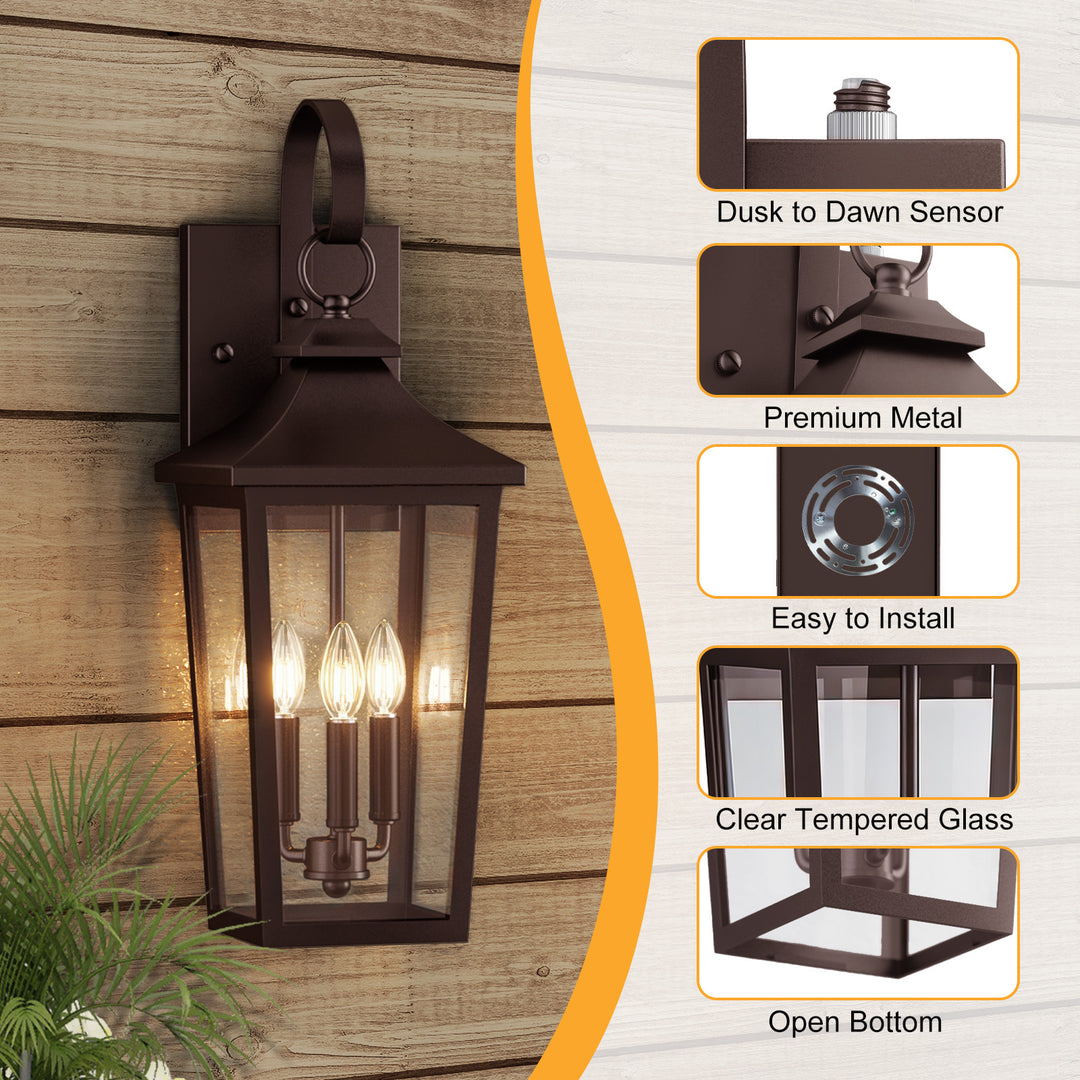 Solstice Iron Black ETL Tempered Glass Outdoor Wall Light with Dusk to Dawn #OW7124