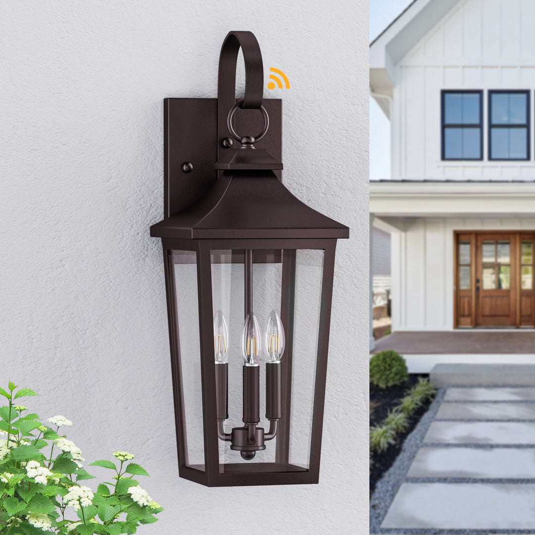 Solstice Iron Black ETL Tempered Glass Outdoor Wall Light with Dusk to Dawn #OW7124