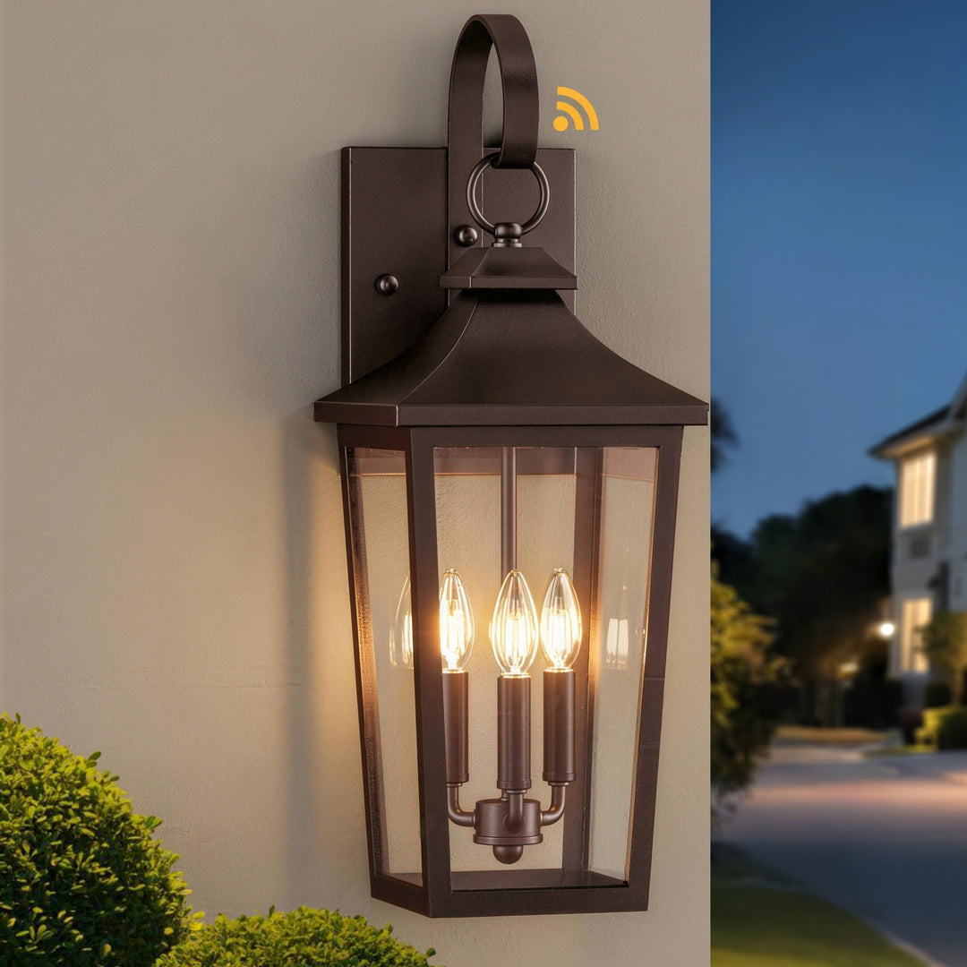 Solstice Iron Black ETL Tempered Glass Outdoor Wall Light with Dusk to Dawn #OW7124
