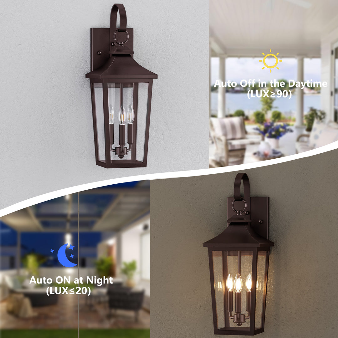 Solstice Iron Black ETL Tempered Glass Outdoor Wall Light with Dusk to Dawn #OW7124
