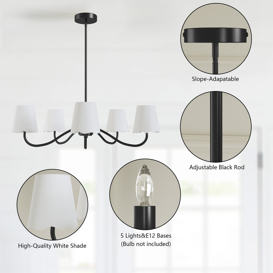 Twilight 5-light Brush Gold & White Burlap Modern Farmhouse Chandelier With Kd Shades For Dining Room #39001